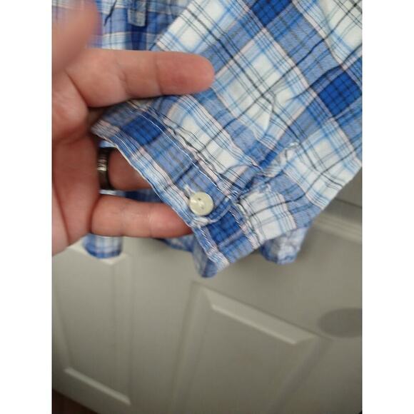 abercrombie and fitch V Button Blue Plaid Button Sleeve Blouse. Size L - Picture 8 of 9